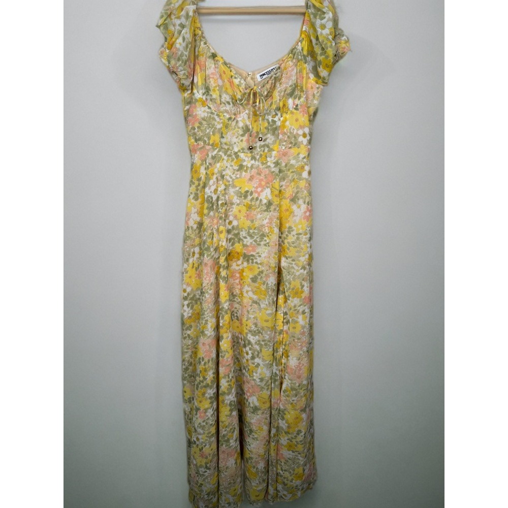 Princess Polly Yellow Floral Watercolor Maxi Dress Size US 6